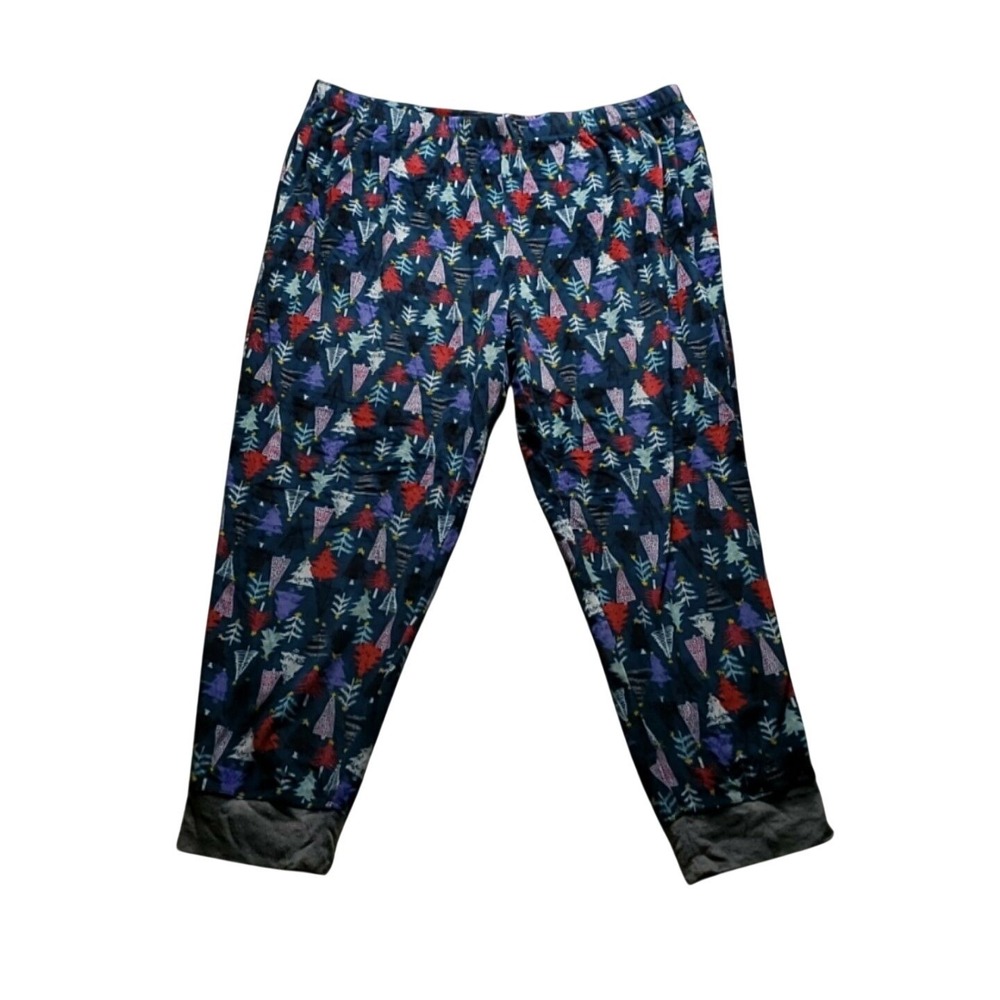 Cuddl Duds Pajama Pants Womens 2XL Blue Christmas Tree Fleece Sleepwear Cozy